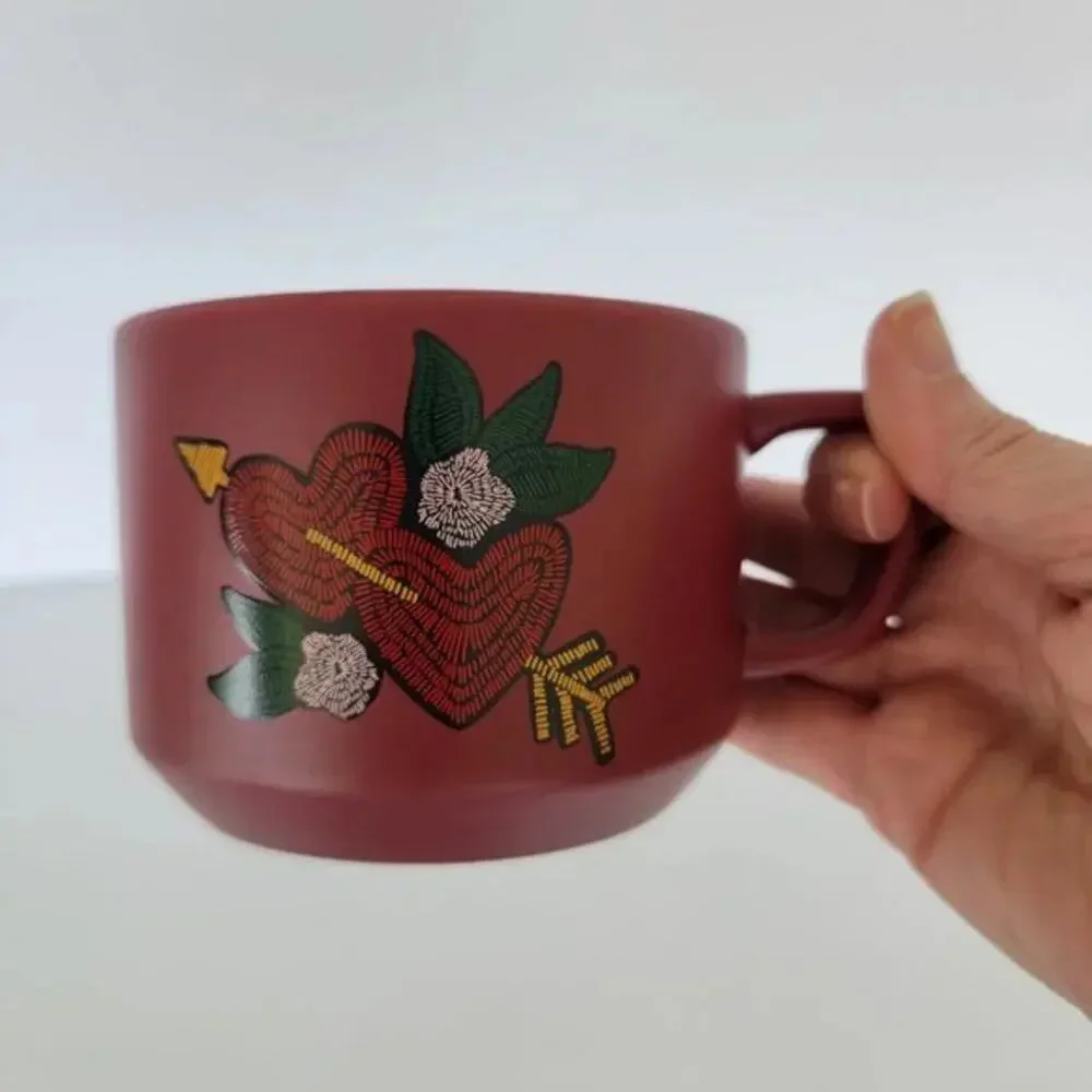 Starbucks Valentines Day Double Hearts Mug 2018 Burgundy 12 oz Ceramic